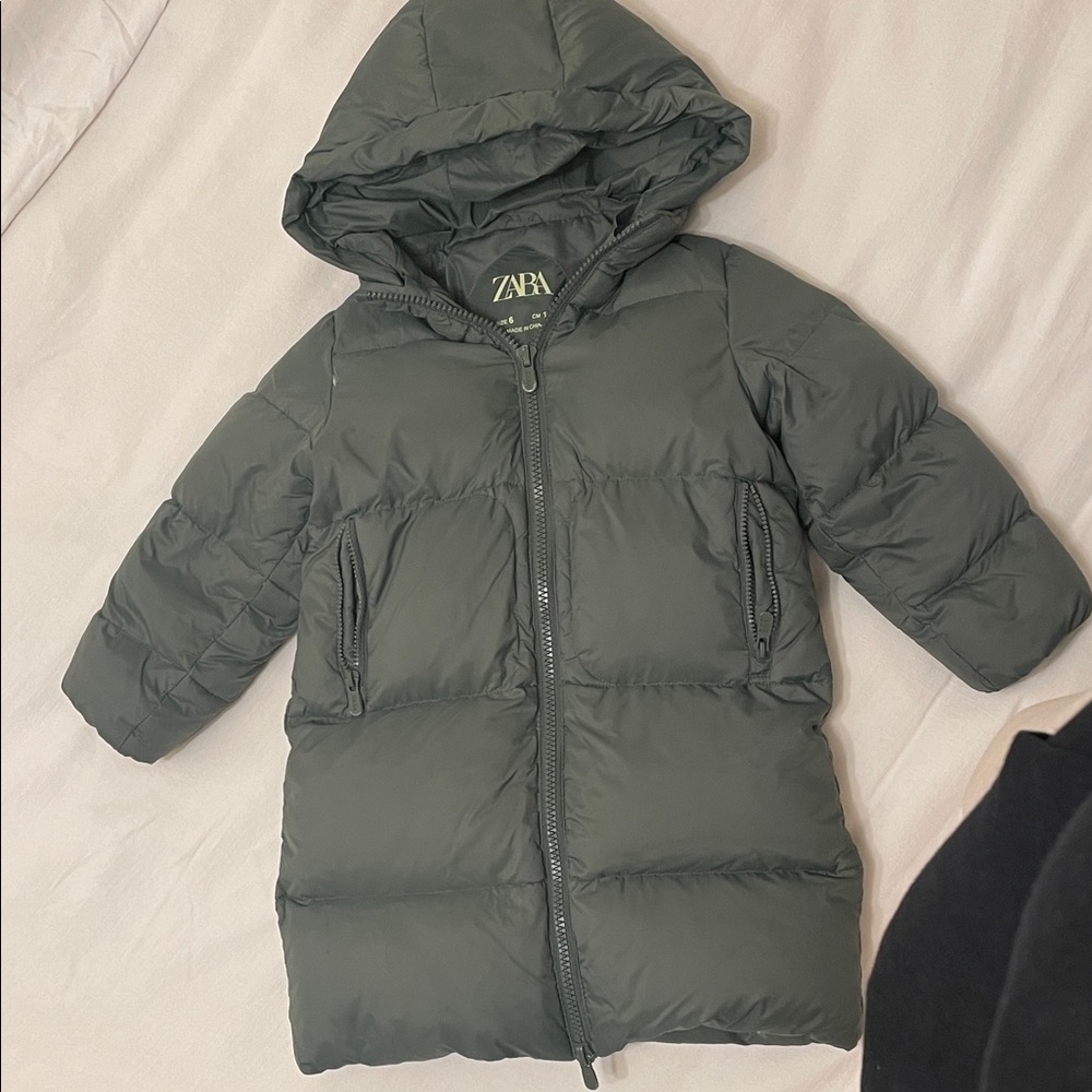 Zara Dark Green Hooded Puffer Coat